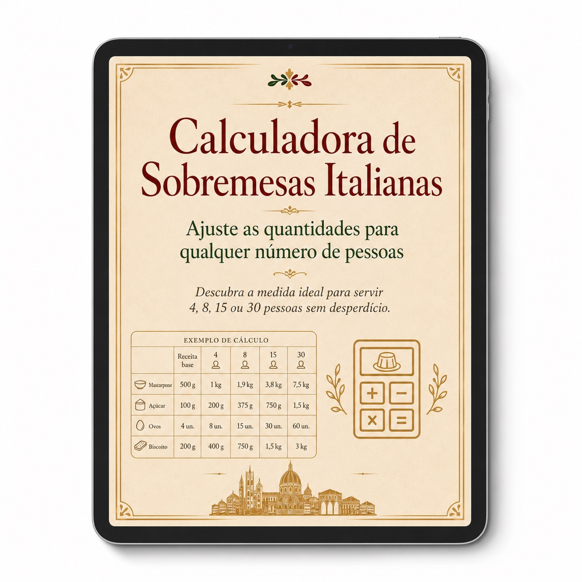 Calculadora de Sobremesas Italianas para ajustar quantidades