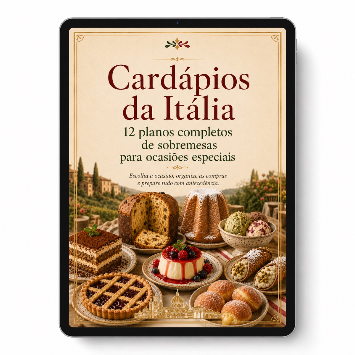 Cardápios da Itália com 12 planos completos de sobremesas