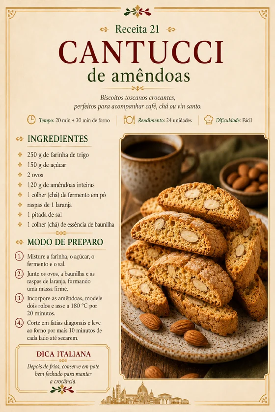 Página da receita de cantucci de amêndoas