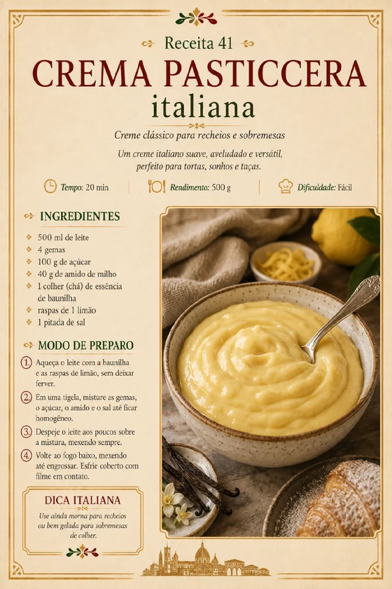 Página da receita de crema pasticcera italiana