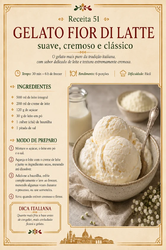 Página da receita de gelato fior di latte