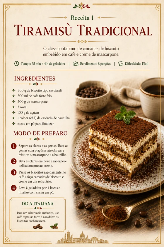 Página da receita de tiramisù tradicional